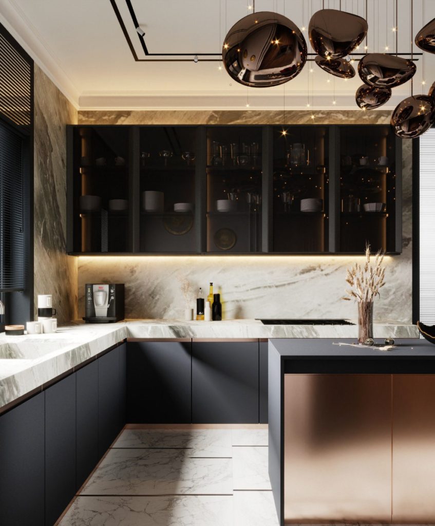 feather matte and glass cabinets